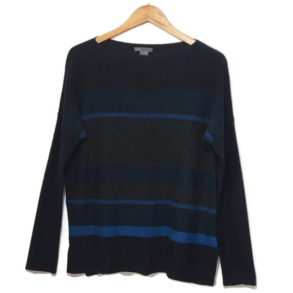 Vince Wool Cashmere Striped Boat Neck Long Sleeve Blue Gray Sweater Size S - Picture 16 of 16